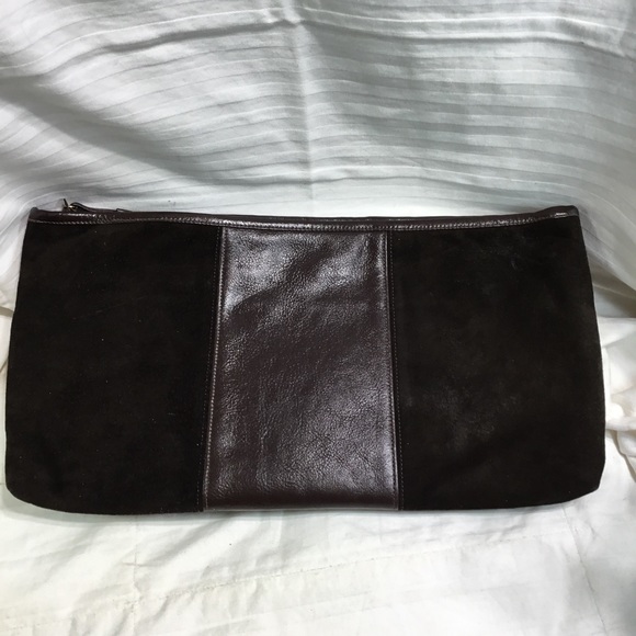 Halston clutch purse, leather & suede, 14”x 7.5”x 1.5” - Picture 2 of 4